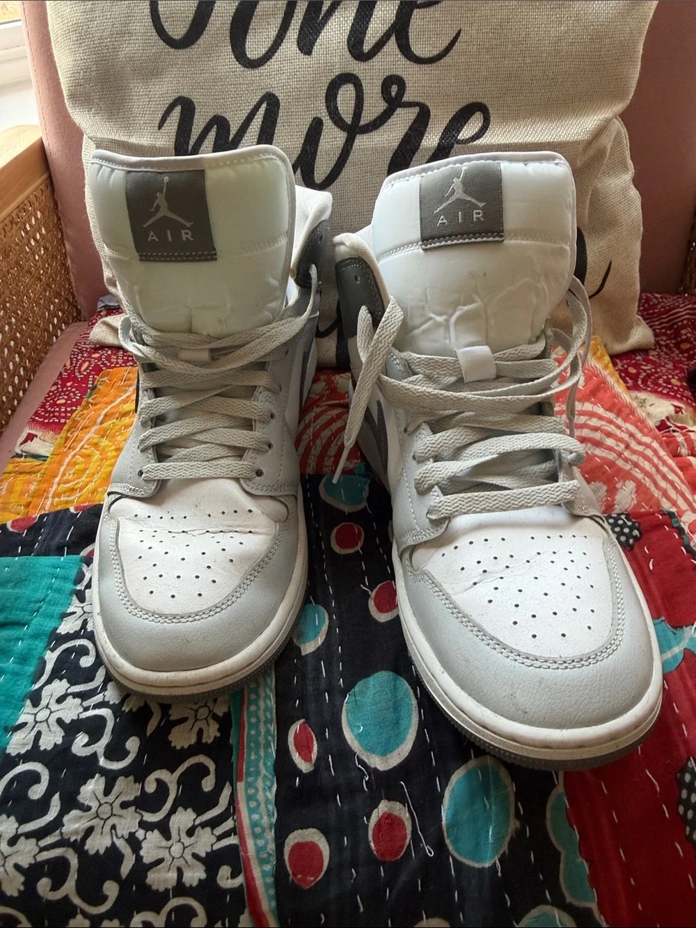 Jordan 1 Mid White and Dark Grey Men's Sneakers